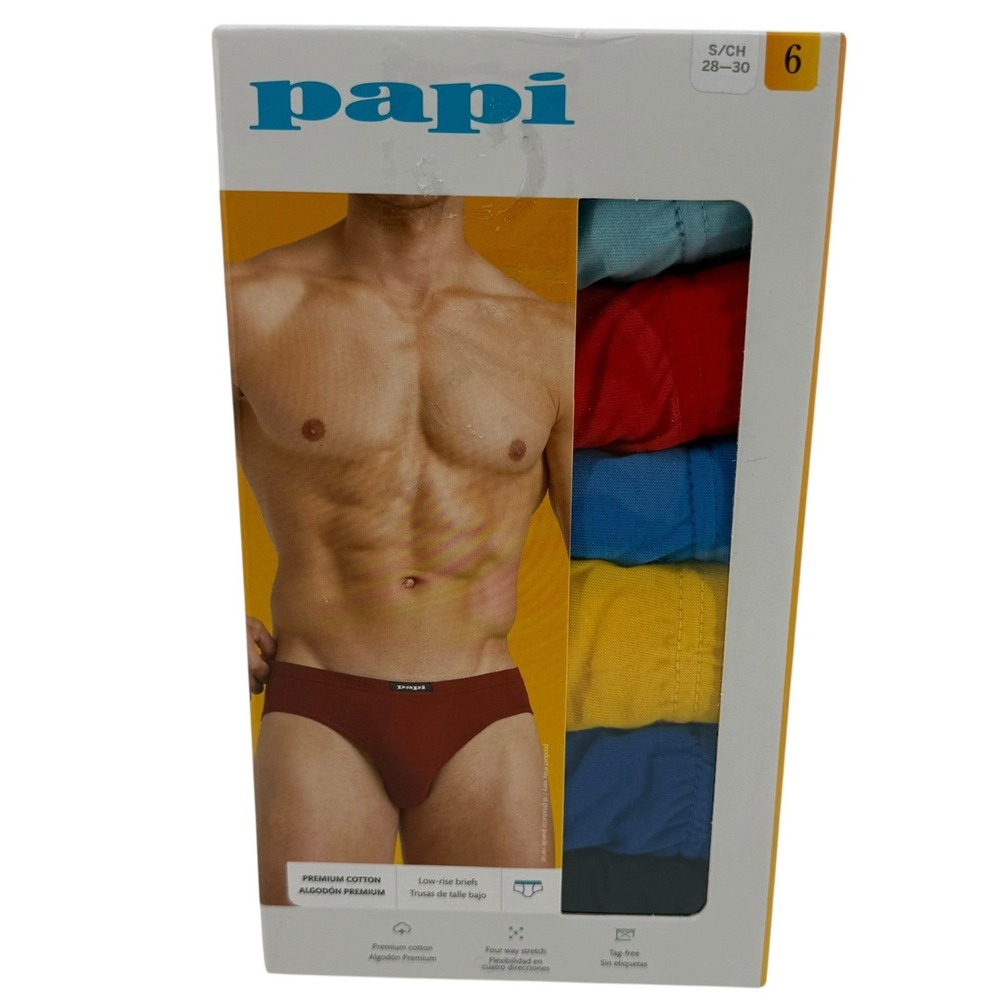 Papi‎ Mens 6-Pack Premium Cotton Low-Rise Briefs Multicolor Size Small  NEW